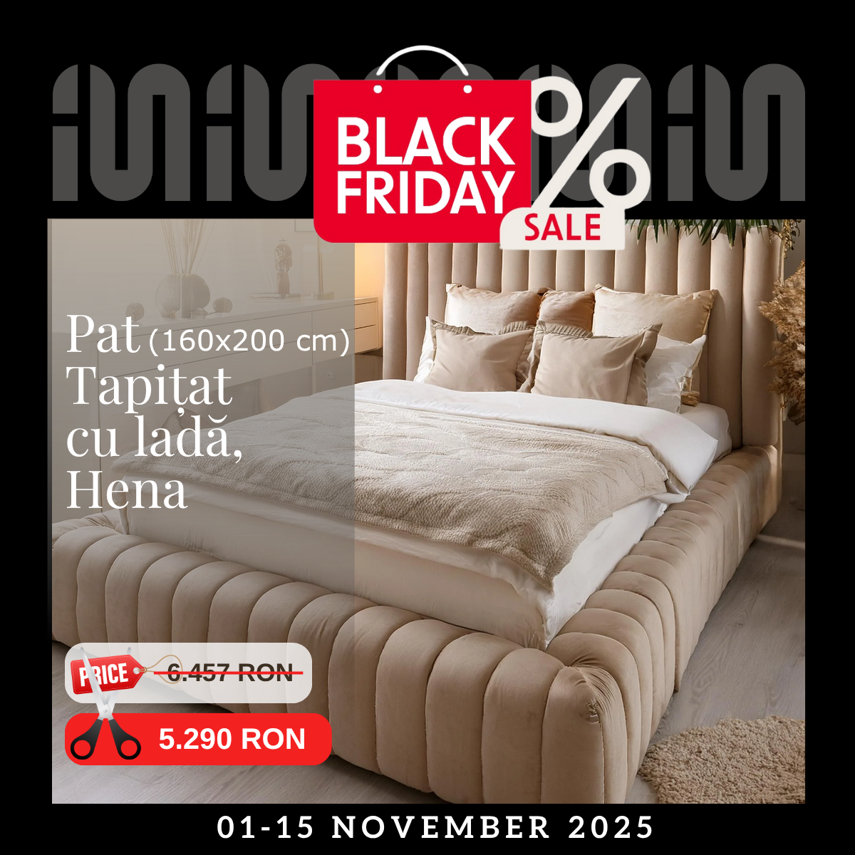 Pat tapițat modern cu ladă, Hena