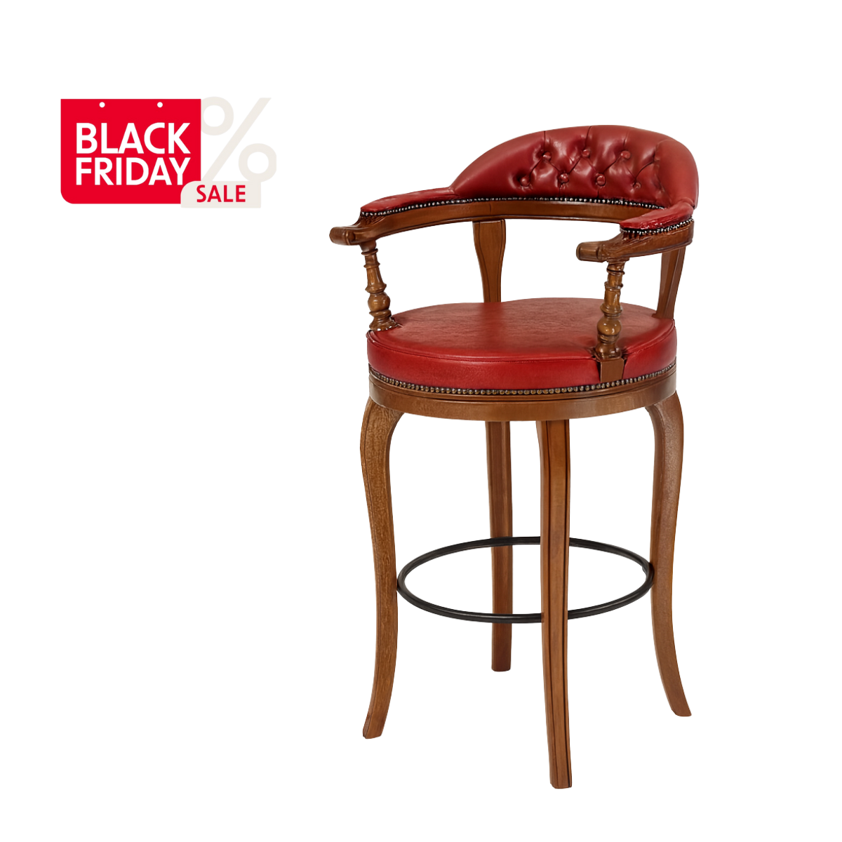 Scaun bar de lux din lemn, Oxford 1, roșu