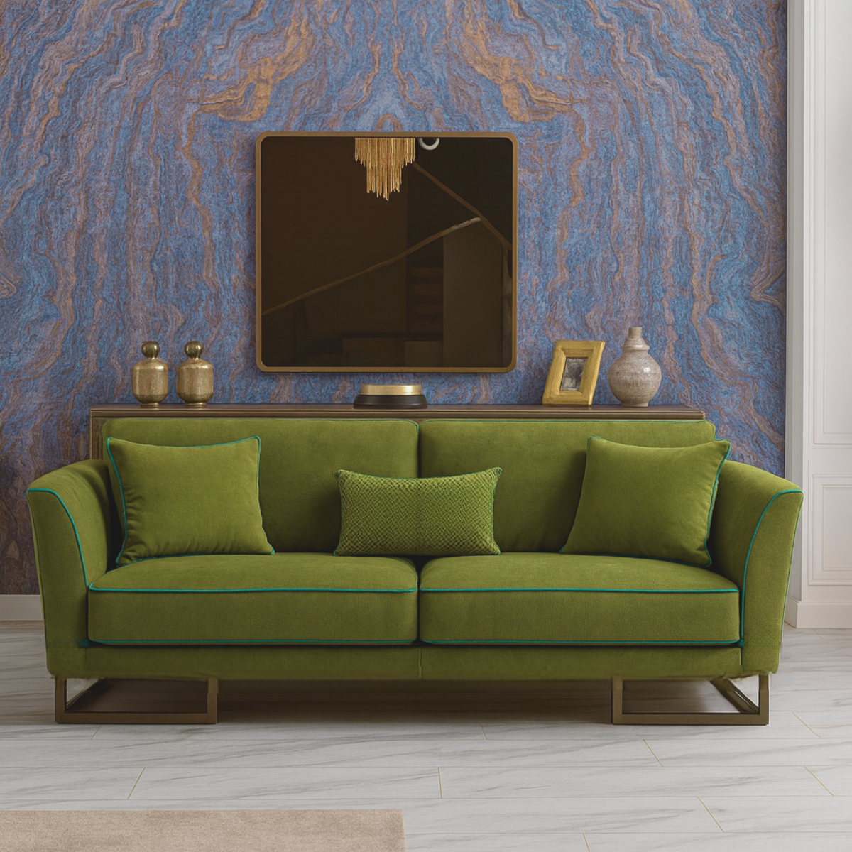 Canapea modernă 3 locuri, Zehra, verde olive