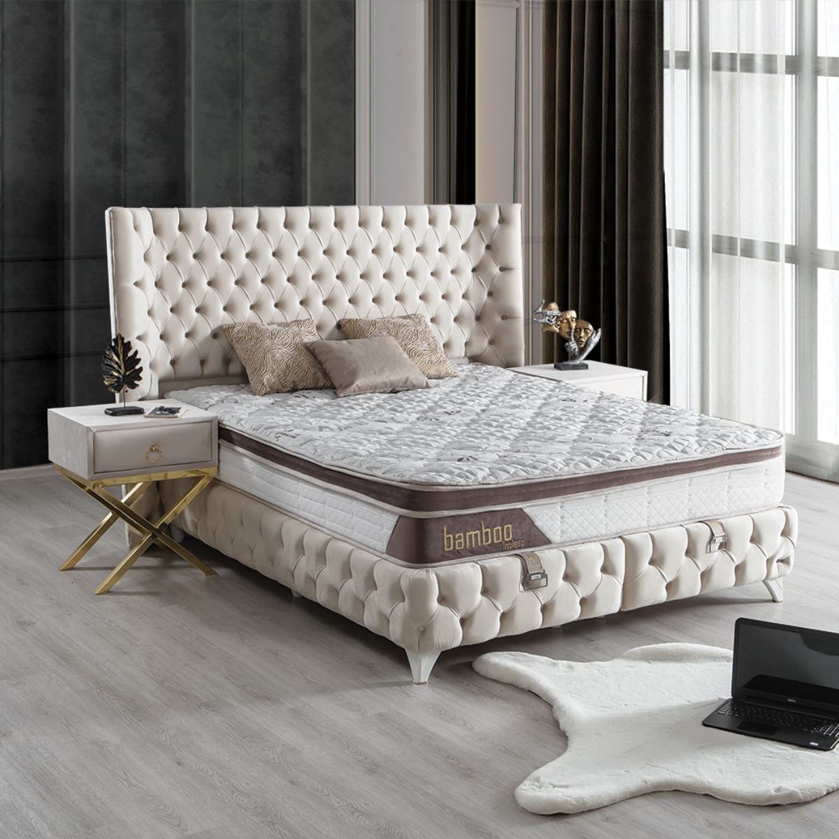 Pat tapițat modern cu ladă, Helen - intermobilifurniture