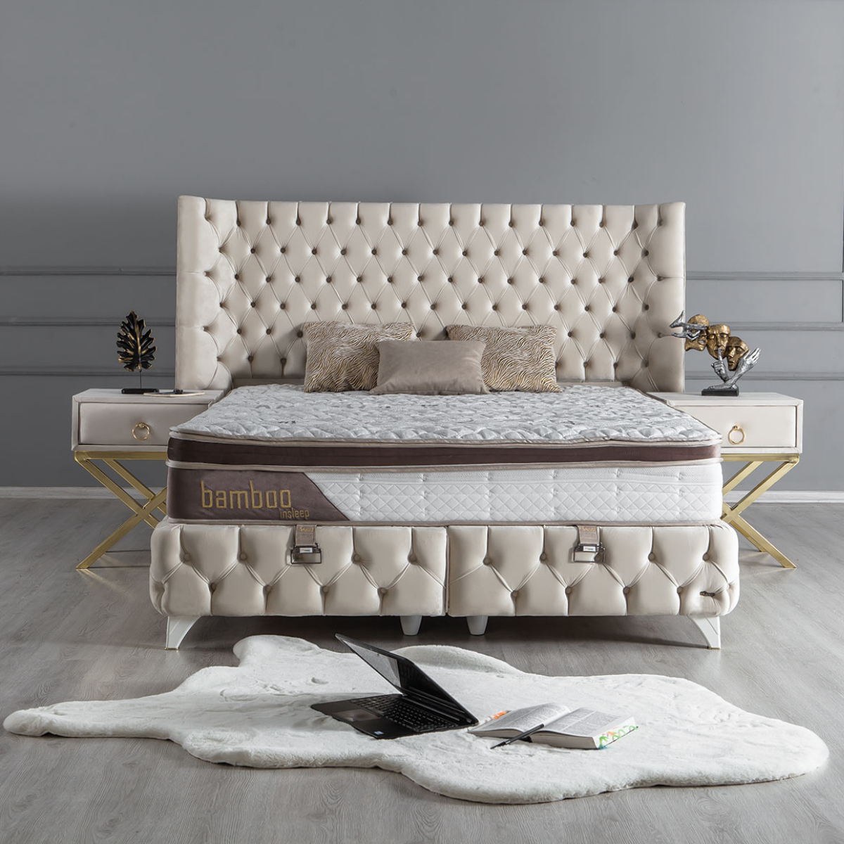 Pat tapițat modern cu ladă, Helen - intermobilifurniture