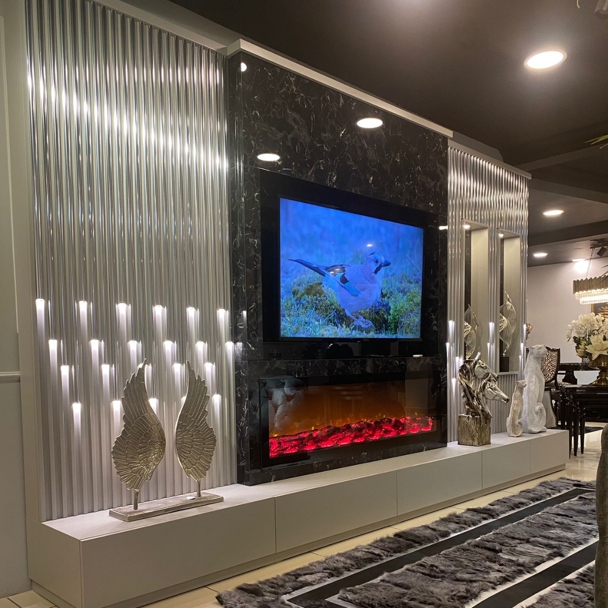 Biblioteca De Lux cu Semineu și panou de tv, Bora - intermobilifurniture