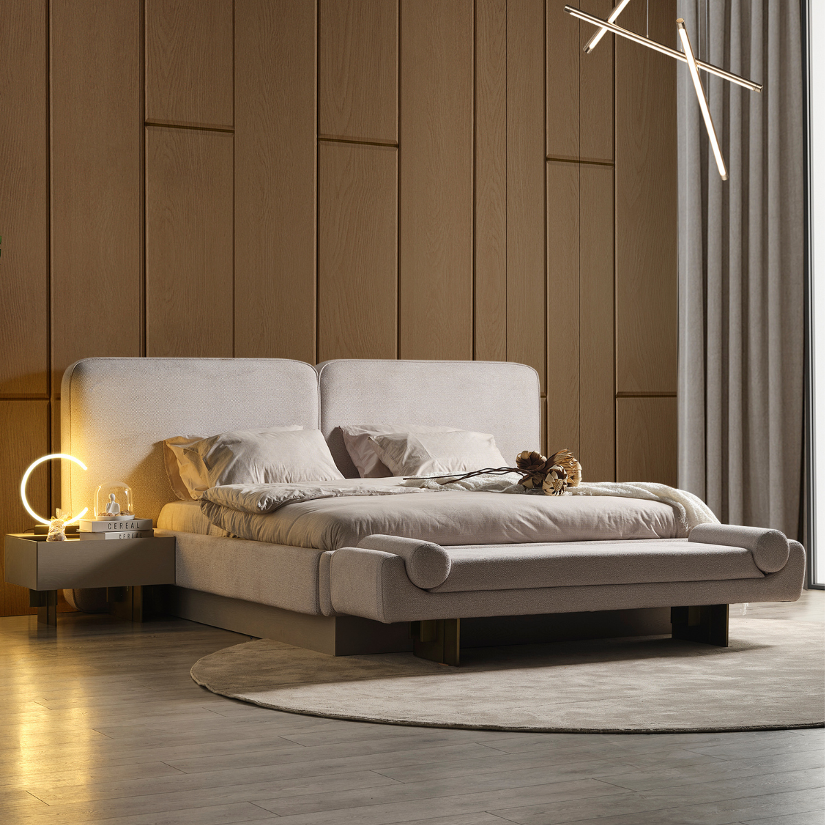 Pat tapițat modern cu ladă, Freda