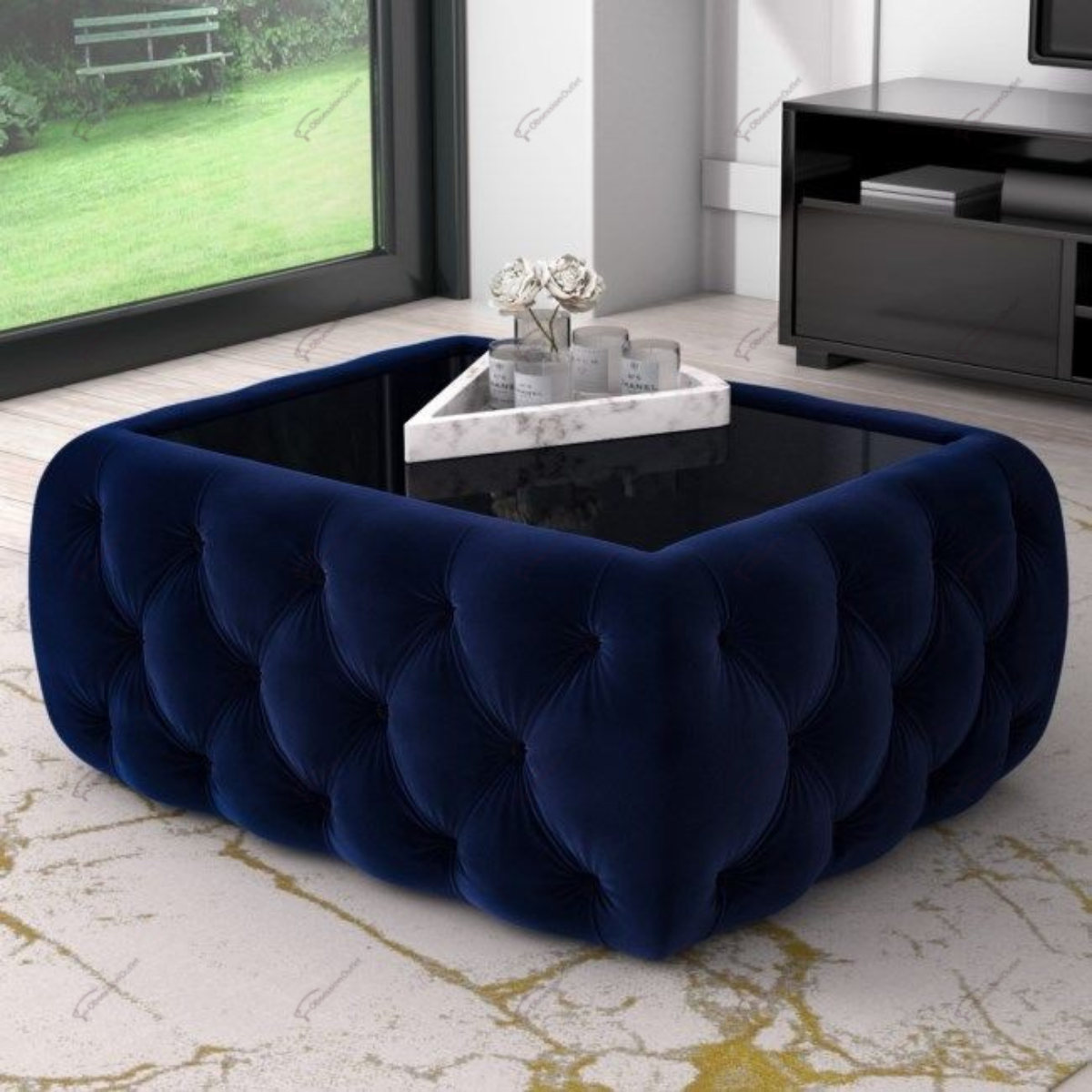 Masuta Tapitata Chesterfield, Milano  catifea cu blat sticla