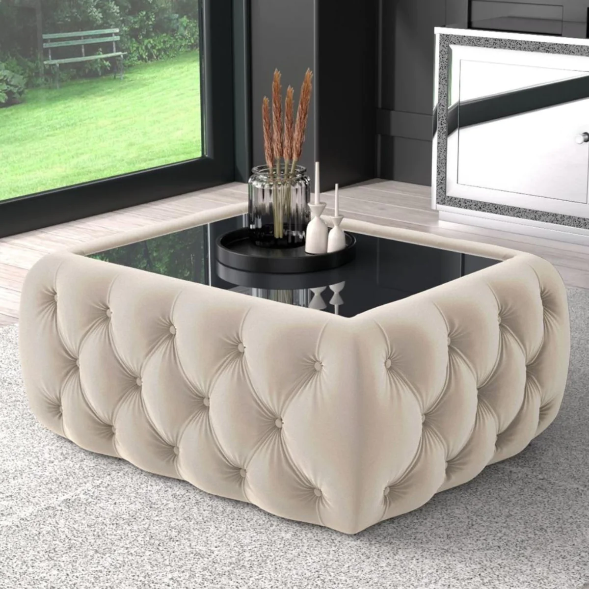 Masuta Tapitata Chesterfield, Milano  catifea cu blat sticla