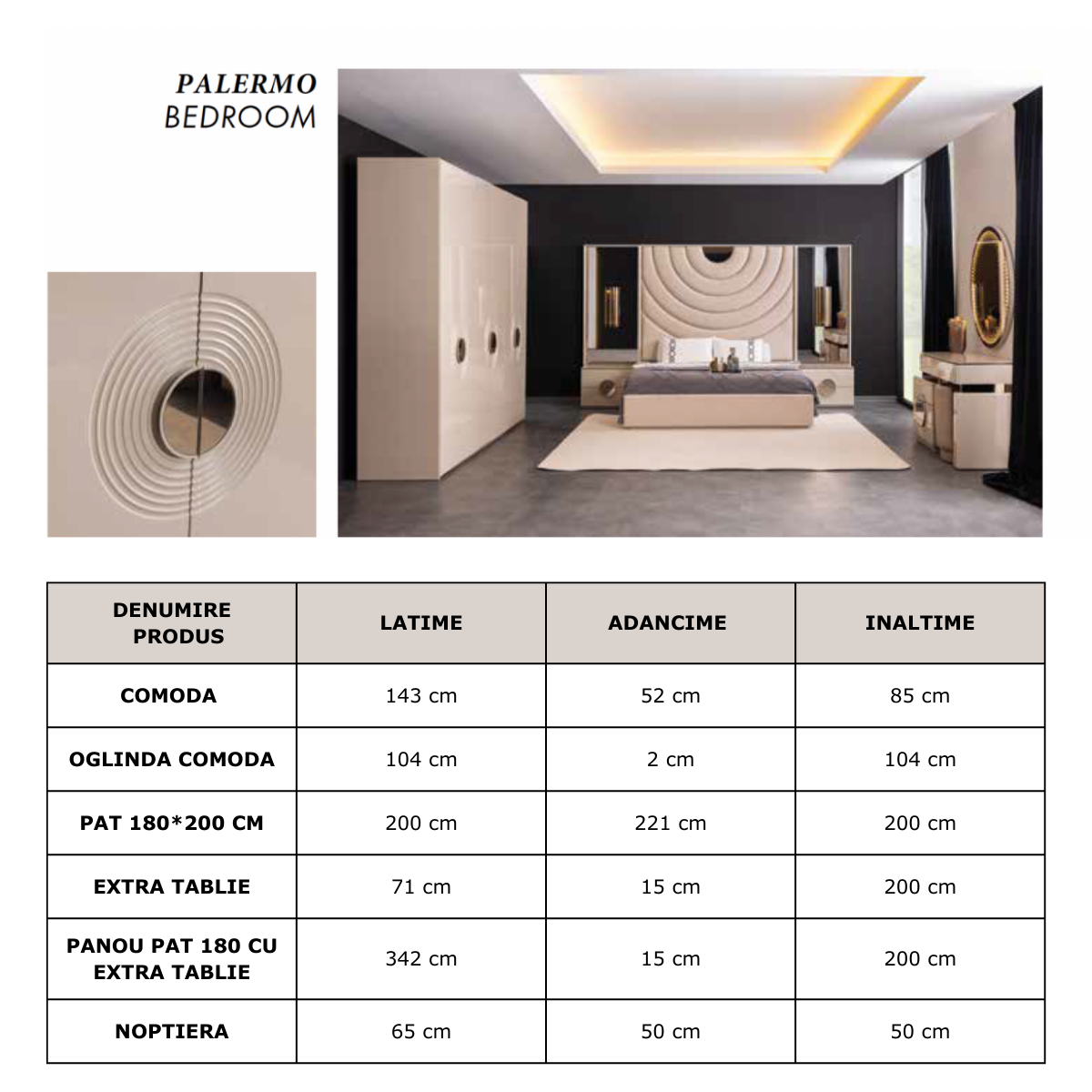 Set Dormitor de lux cu dulap 4 uși, Palermo Z