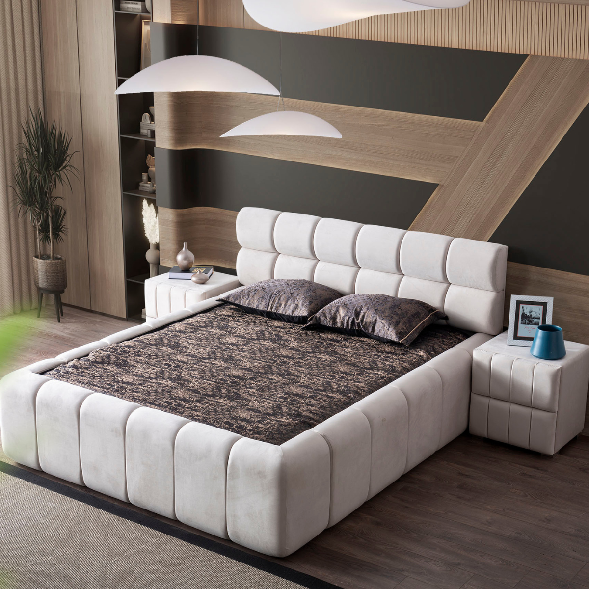 Pat tapițat modern cu ladă, Lugano A