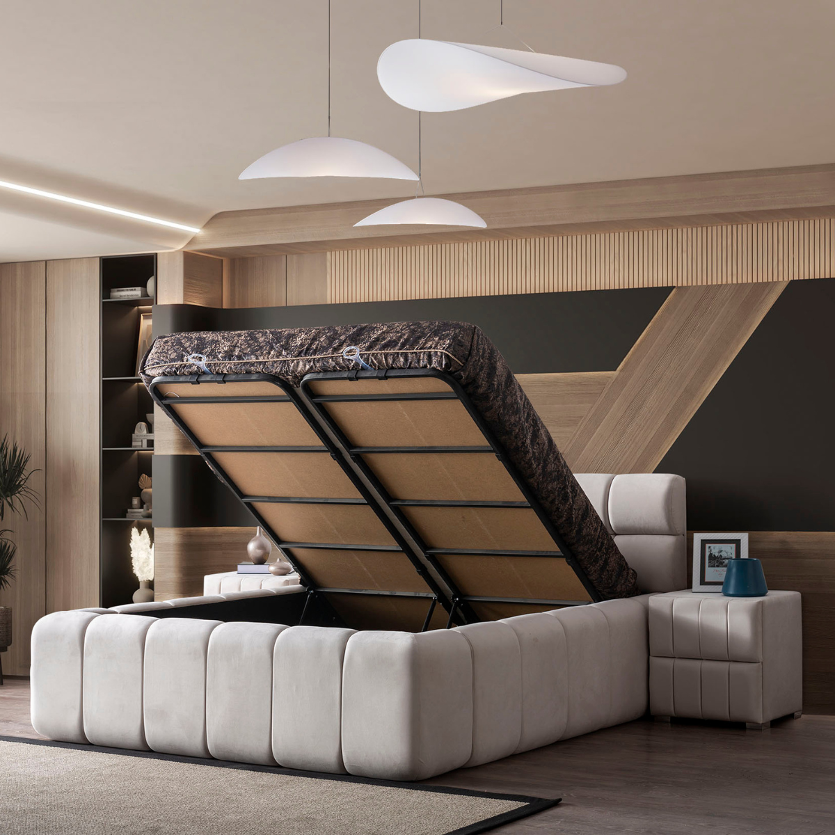 Pat tapițat modern cu ladă, Lugano A