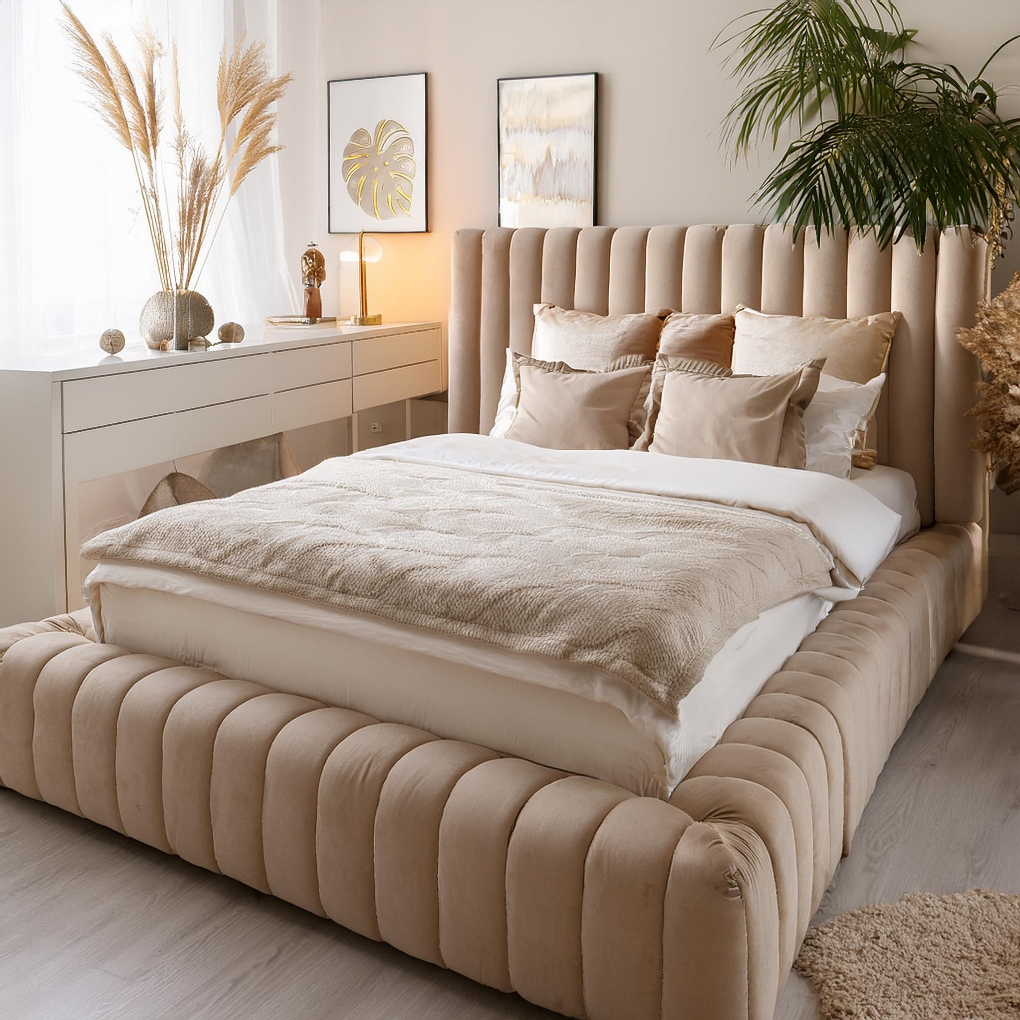 Pat tapițat modern cu ladă, Hena - intermobilifurniture