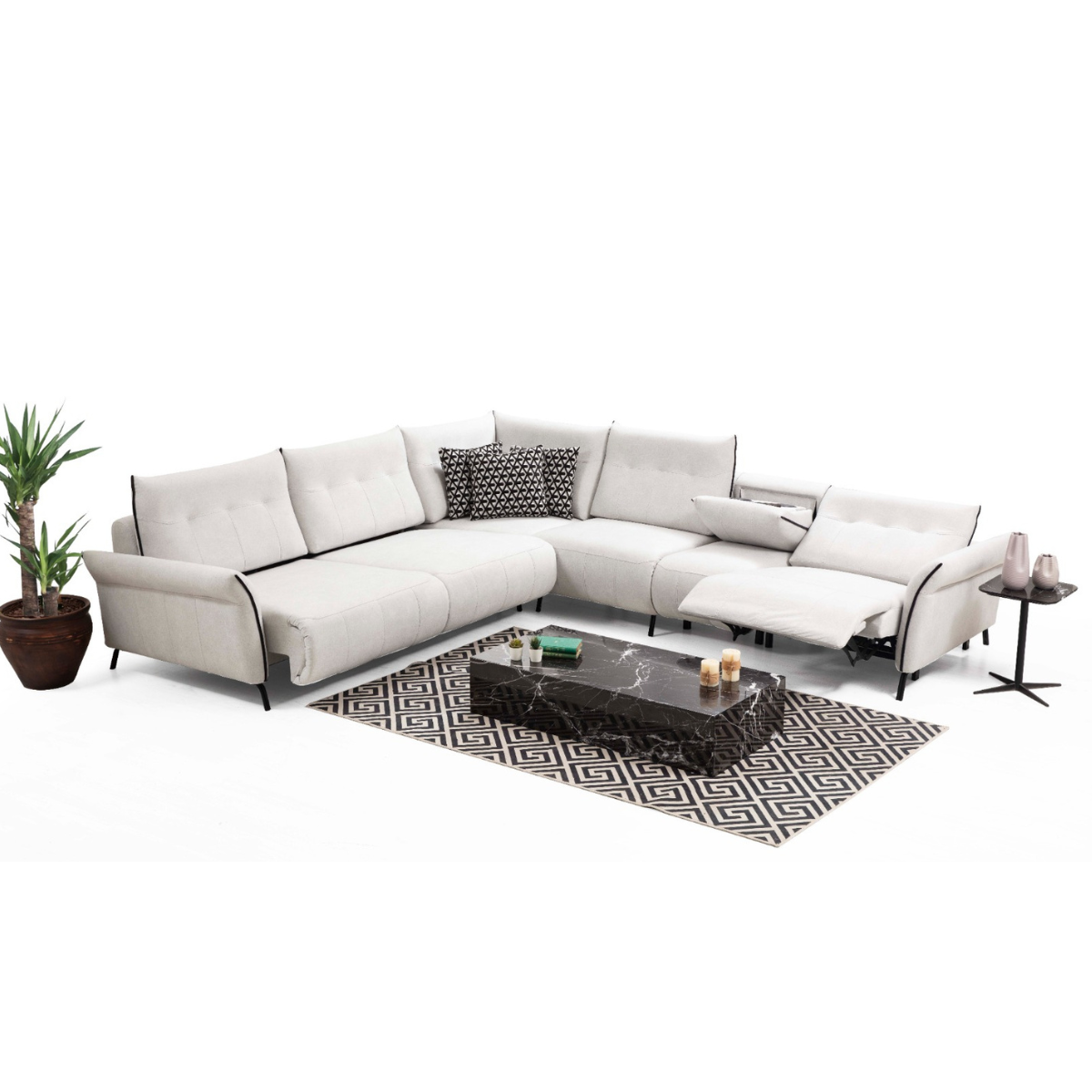 Colțar Modern cu Recliner, Mozart S , crem