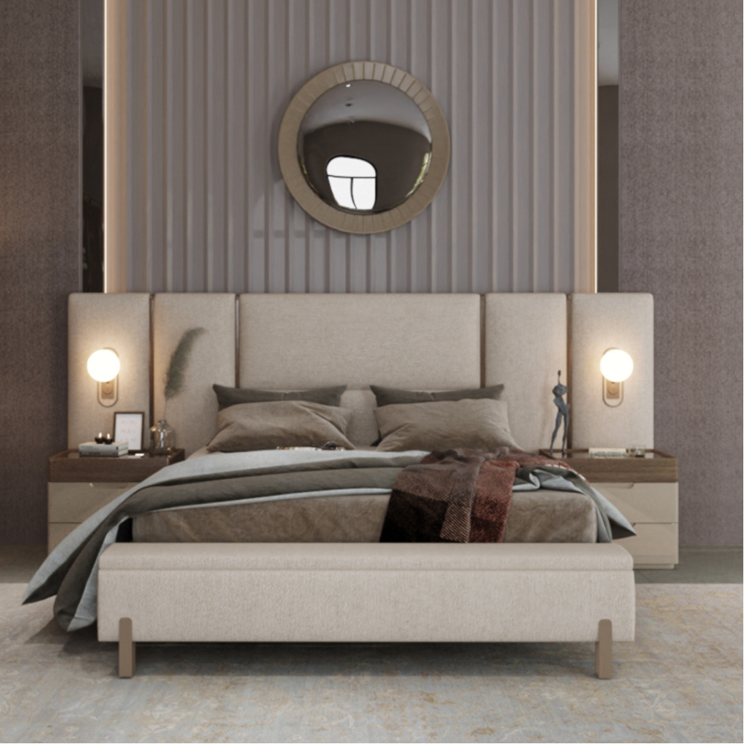Pat tapițat modern cu 2 noptiere, Bugatis - intermobilifurniture