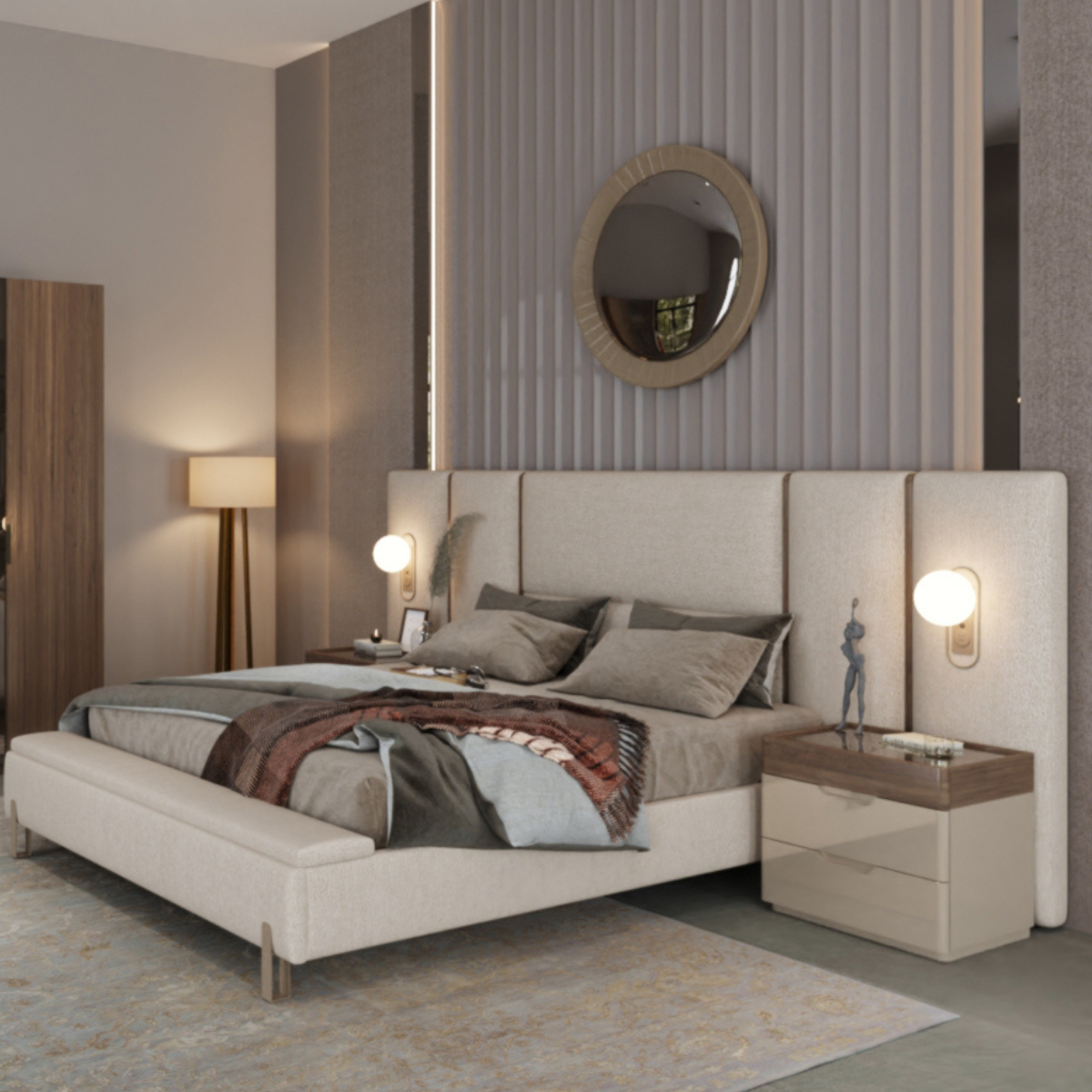 Pat tapițat modern cu 2 noptiere, Bugatis - intermobilifurniture