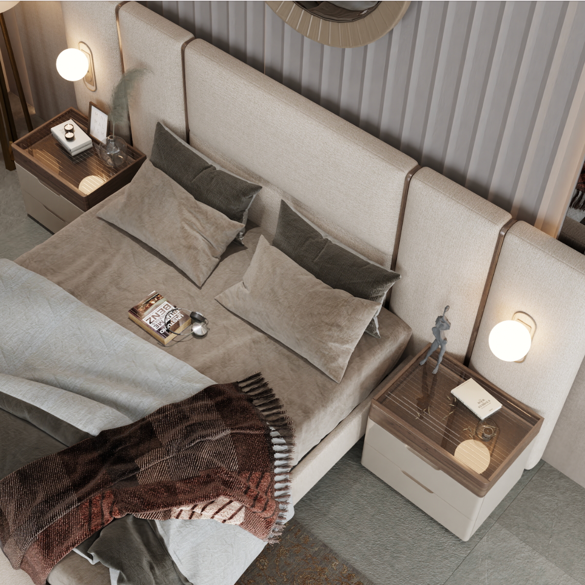 Pat tapițat modern cu 2 noptiere, Bugatis - intermobilifurniture
