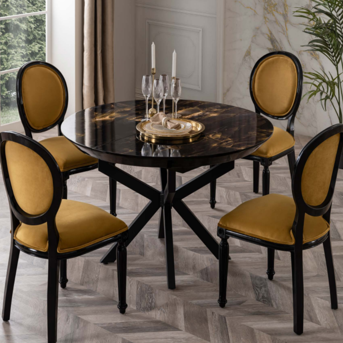 Set Masa Rotunda Extensibila de Dining cu 4 scaune, Toronto - intermobilifurniture