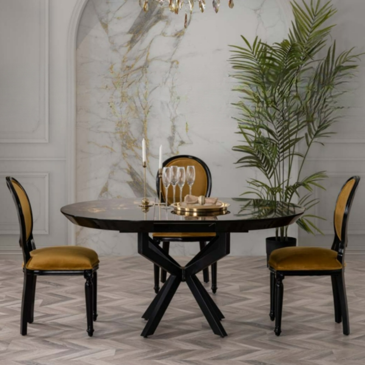 Set Masa Rotunda Extensibila de Dining cu 4 scaune, Toronto - intermobilifurniture