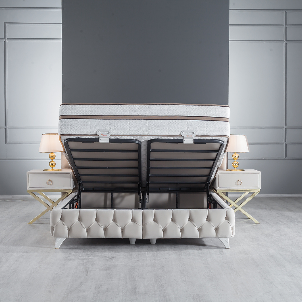 Pat tapițat modern cu ladă, Helen - intermobilifurniture