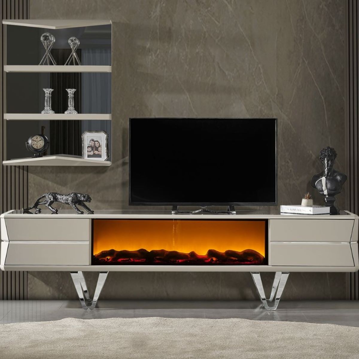 Comoda Tv De Lux Cu Șemineu, Velar - intermobilifurniture