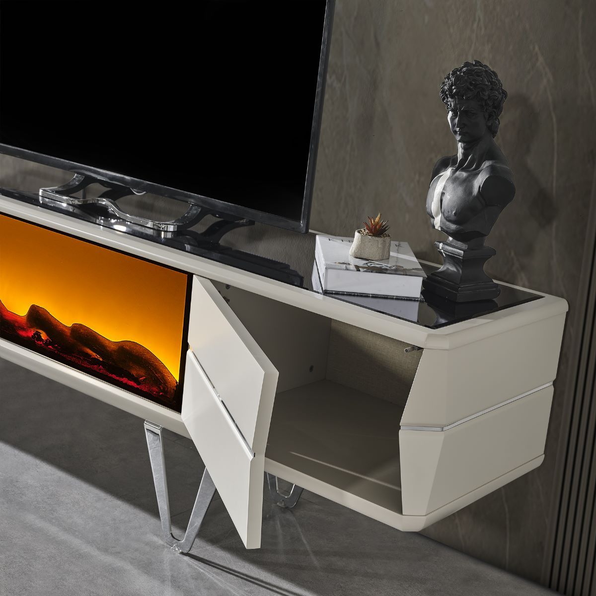 Comoda Tv De Lux Cu Șemineu, Velar - intermobilifurniture