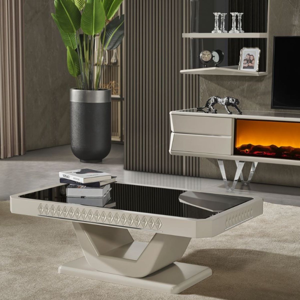 Comoda Tv De Lux Cu Șemineu, Velar - intermobilifurniture