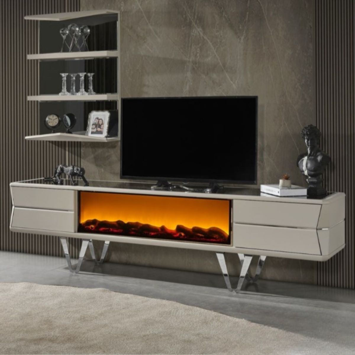 Comoda Tv De Lux Cu Șemineu, Velar - intermobilifurniture