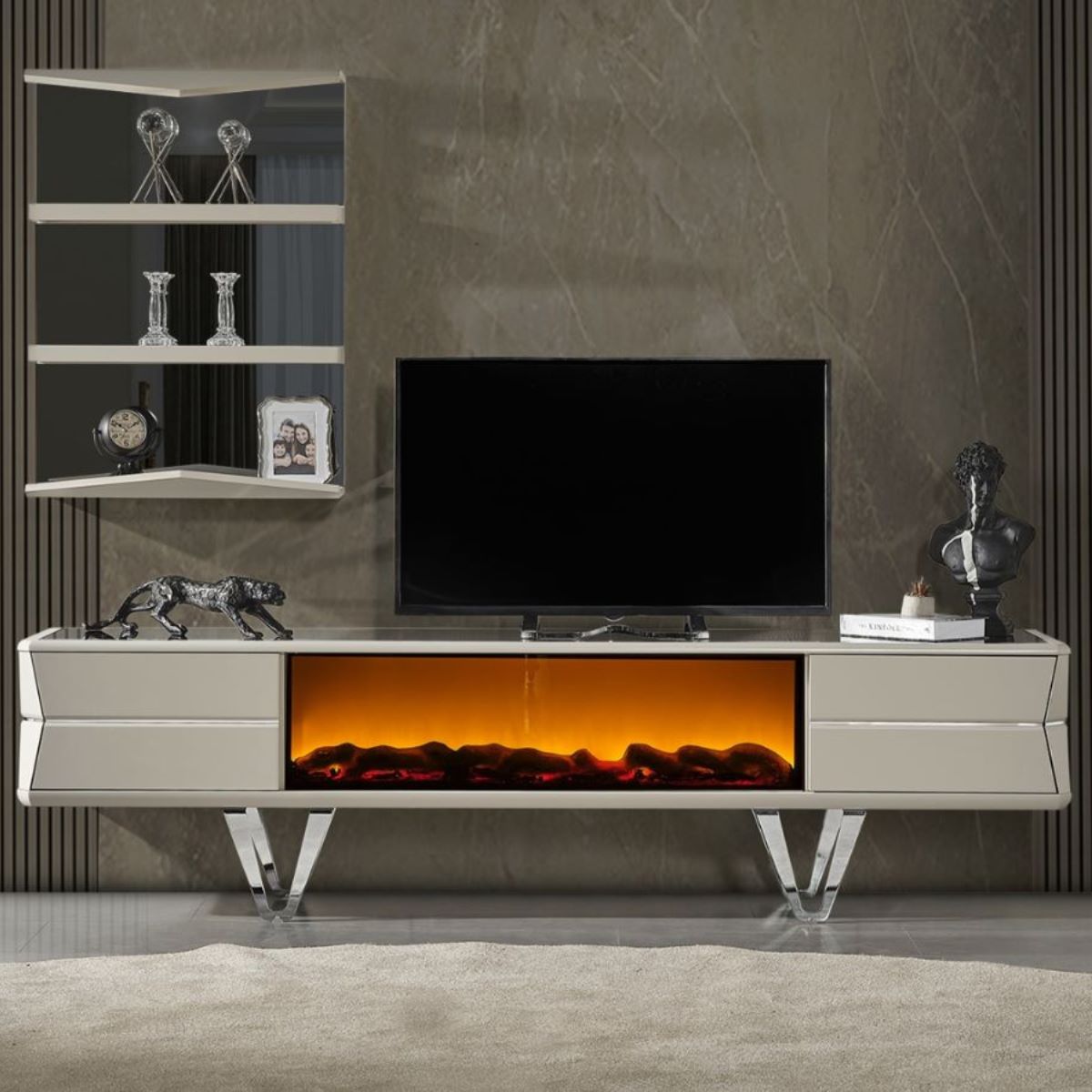Comoda Tv De Lux Cu Șemineu, Velar - intermobilifurniture