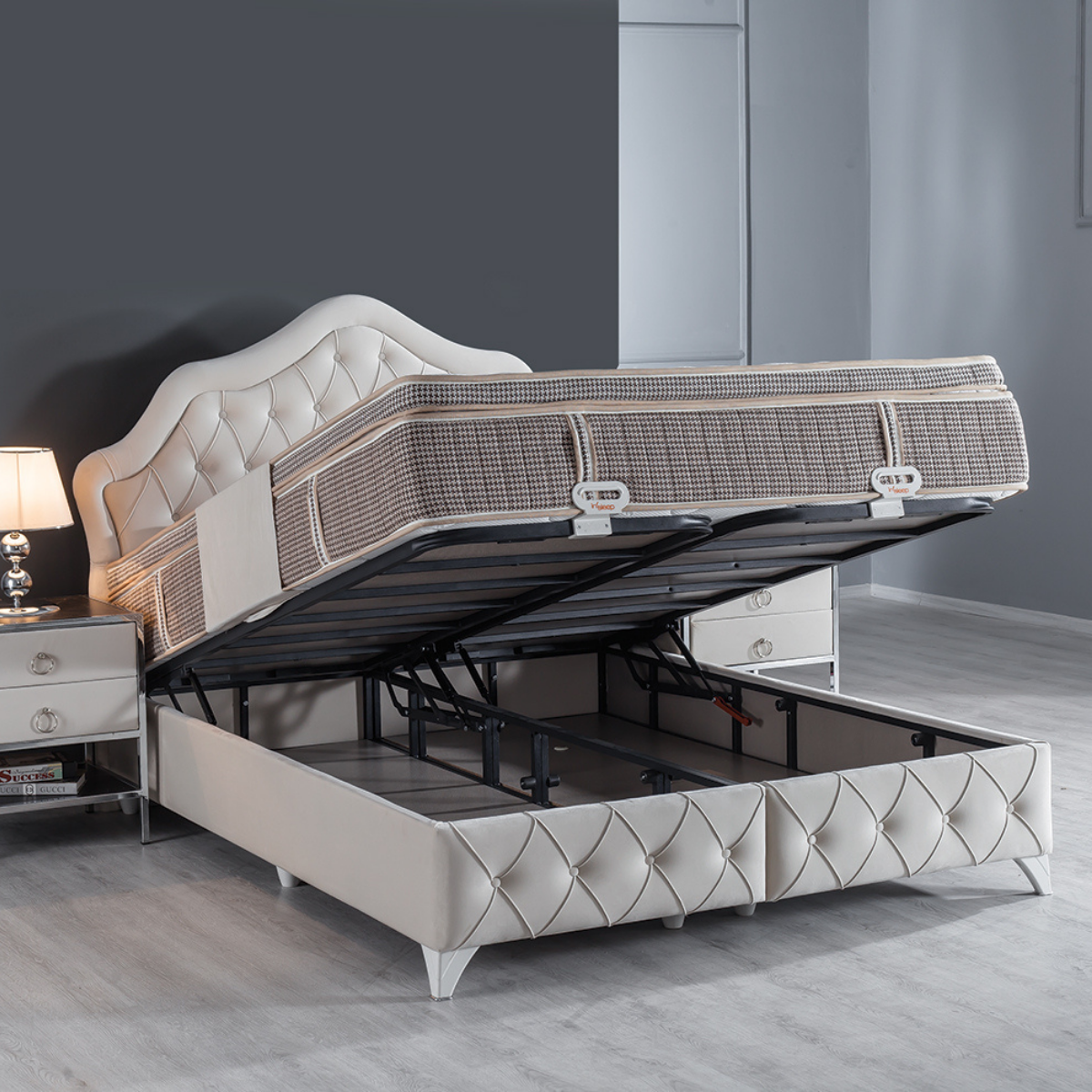 Pat tapițat de lux cu ladă, Perla - intermobilifurniture