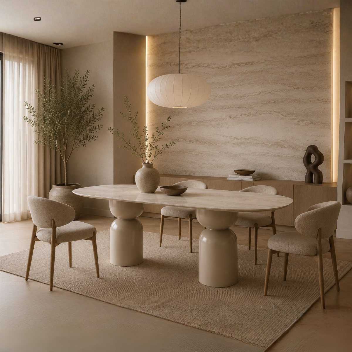 Masă Dining LISBON 200x100 cm – Blat Ceramic și Picioare din Lemn