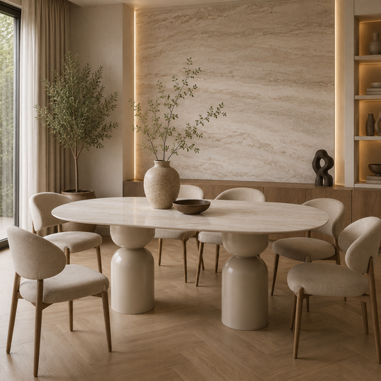 Masă Dining LISBON 200x100 cm – Blat Ceramic și Picioare din Lemn