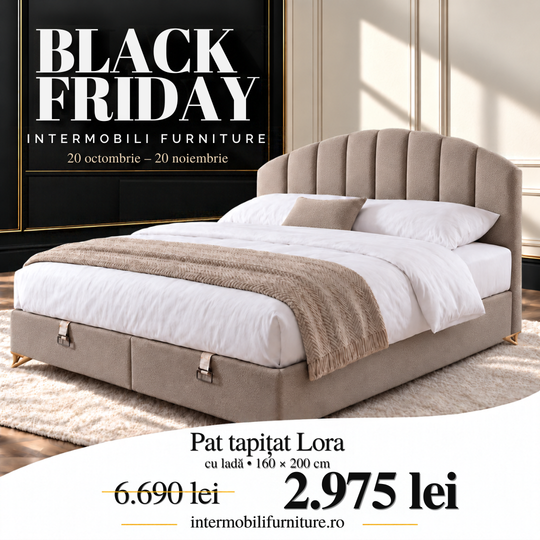Pat tapițat de lux cu ladă, Lora