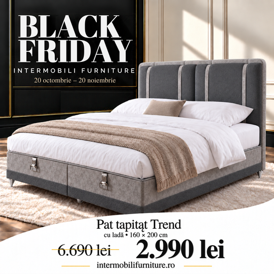Pat tapițat cu ladă de depozitare, Trend