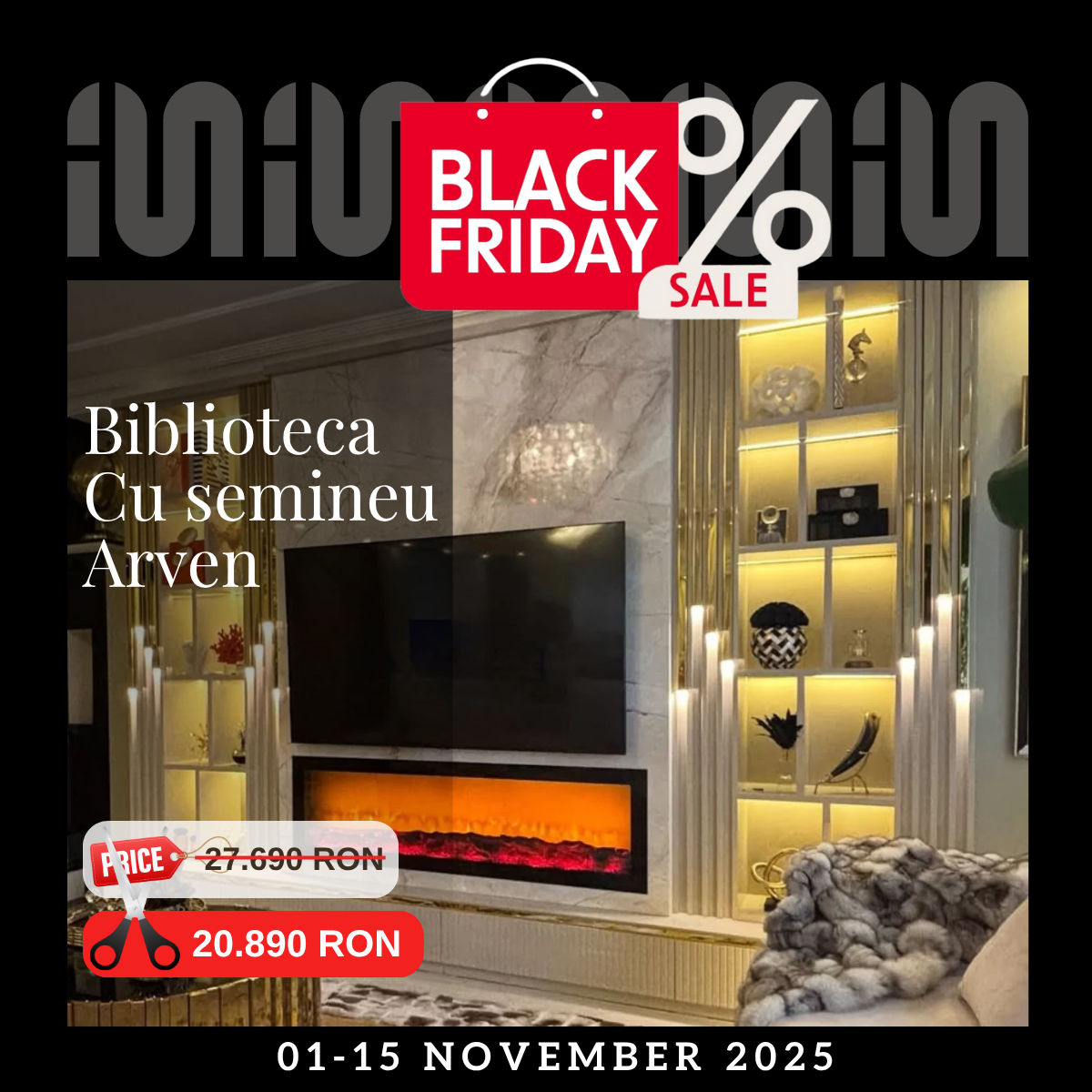 Biblioteca De Lux cu Semineu și panou tv, Arven