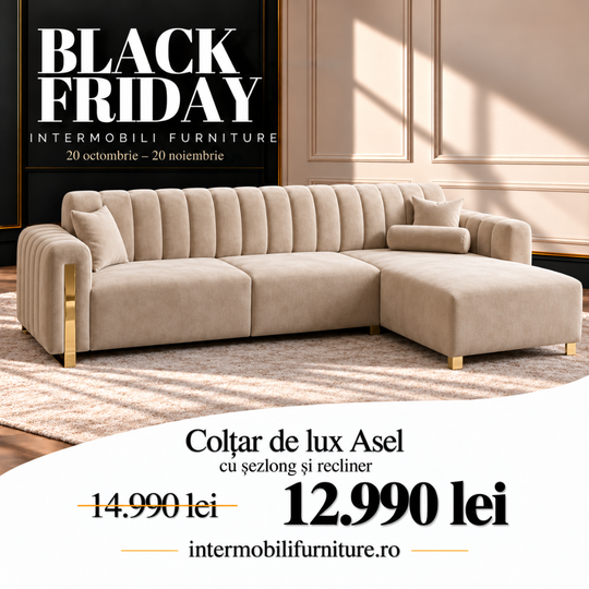 Colțar de lux cu șezlong și recliner, Asel