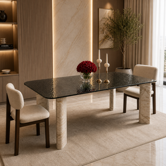Masa de dining premium cu finisaj aspect travertin, COD 412