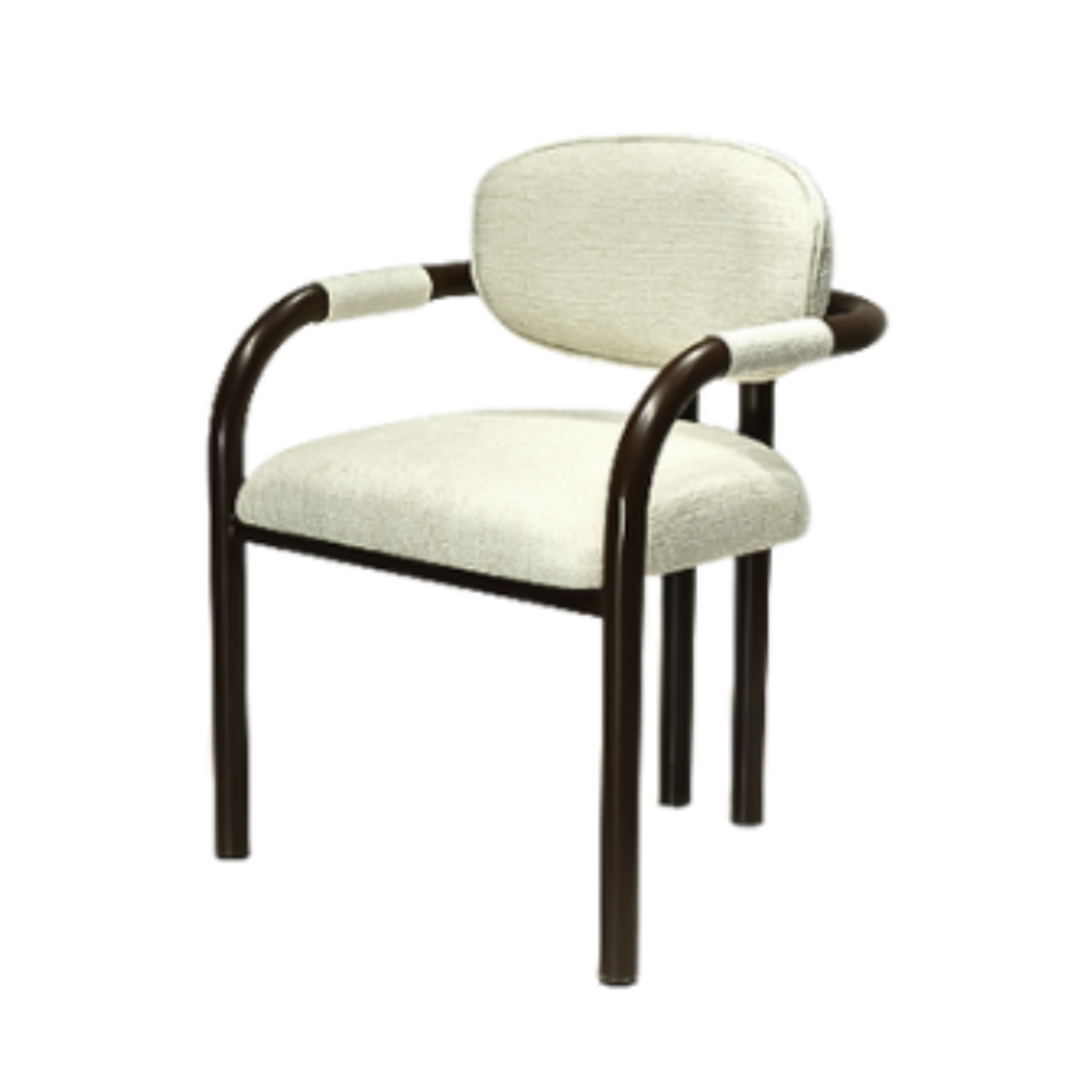 Chair with white cushioned seat and backrest on a white background