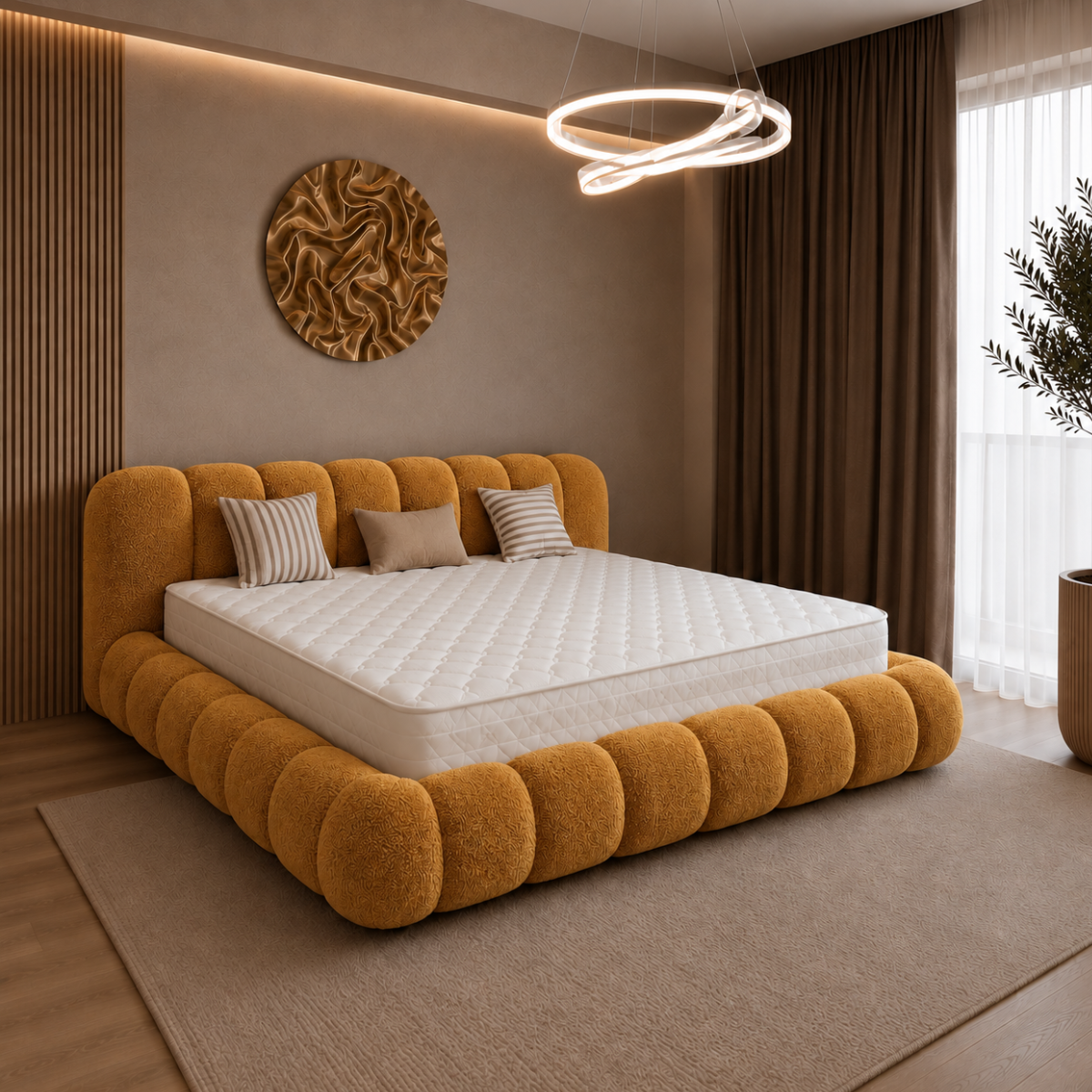 Pat Tapițat Modern Cu spațiu de depozitare, Bucle 160X200 , portocaliu