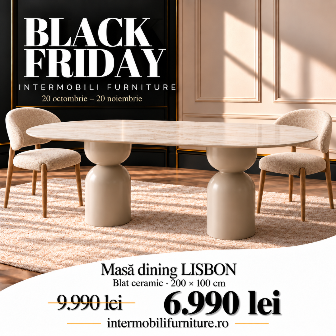 Masă Dining LISBON 200x100 cm – Blat Ceramic și Picioare din Lemn