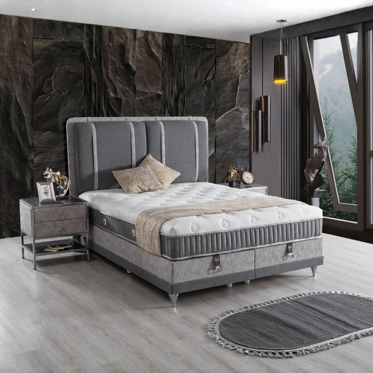 Set Pat tapițat cu saltea si  ladă, Trend 160x200