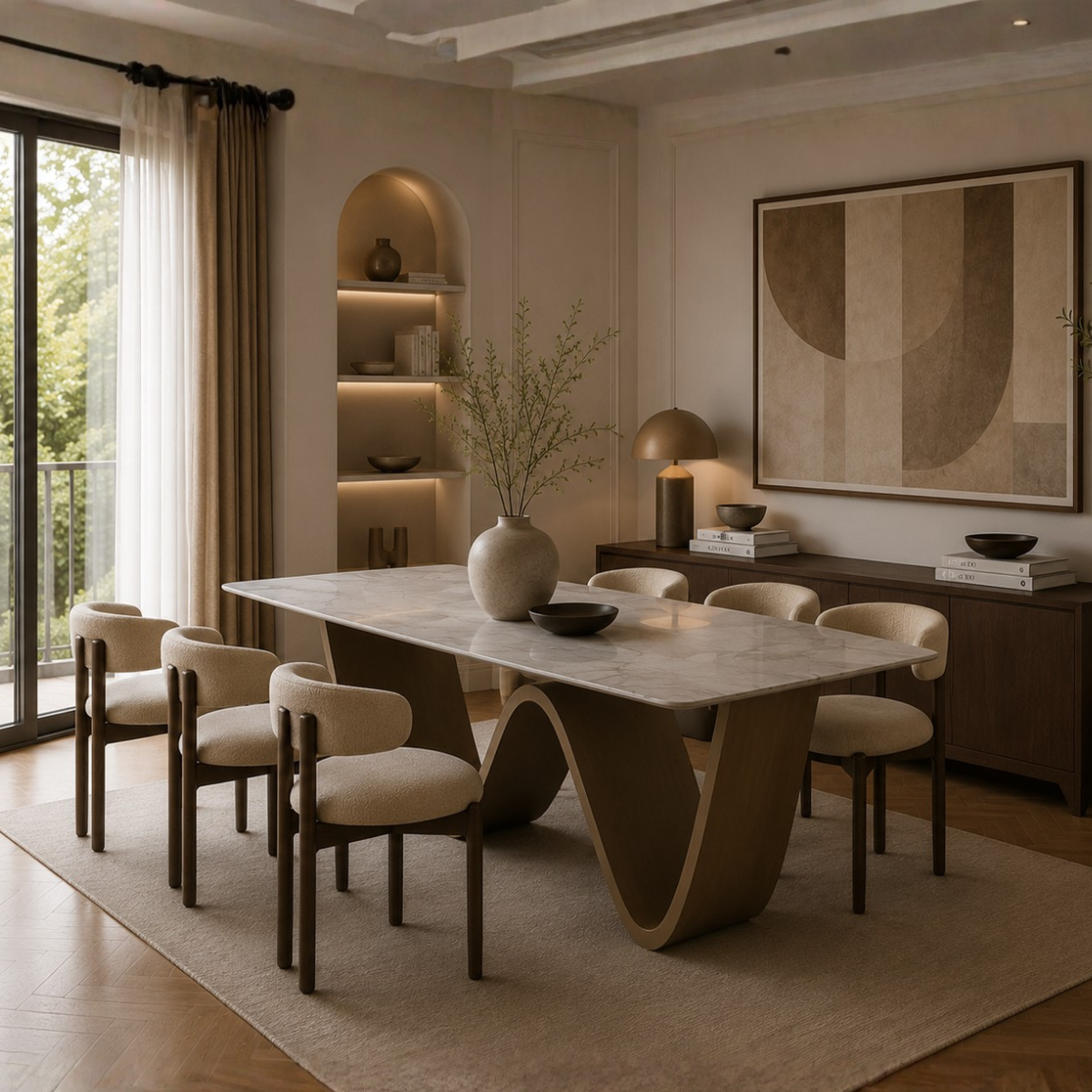 Masă Dining WIEN – Design sculptural și blat ceramic