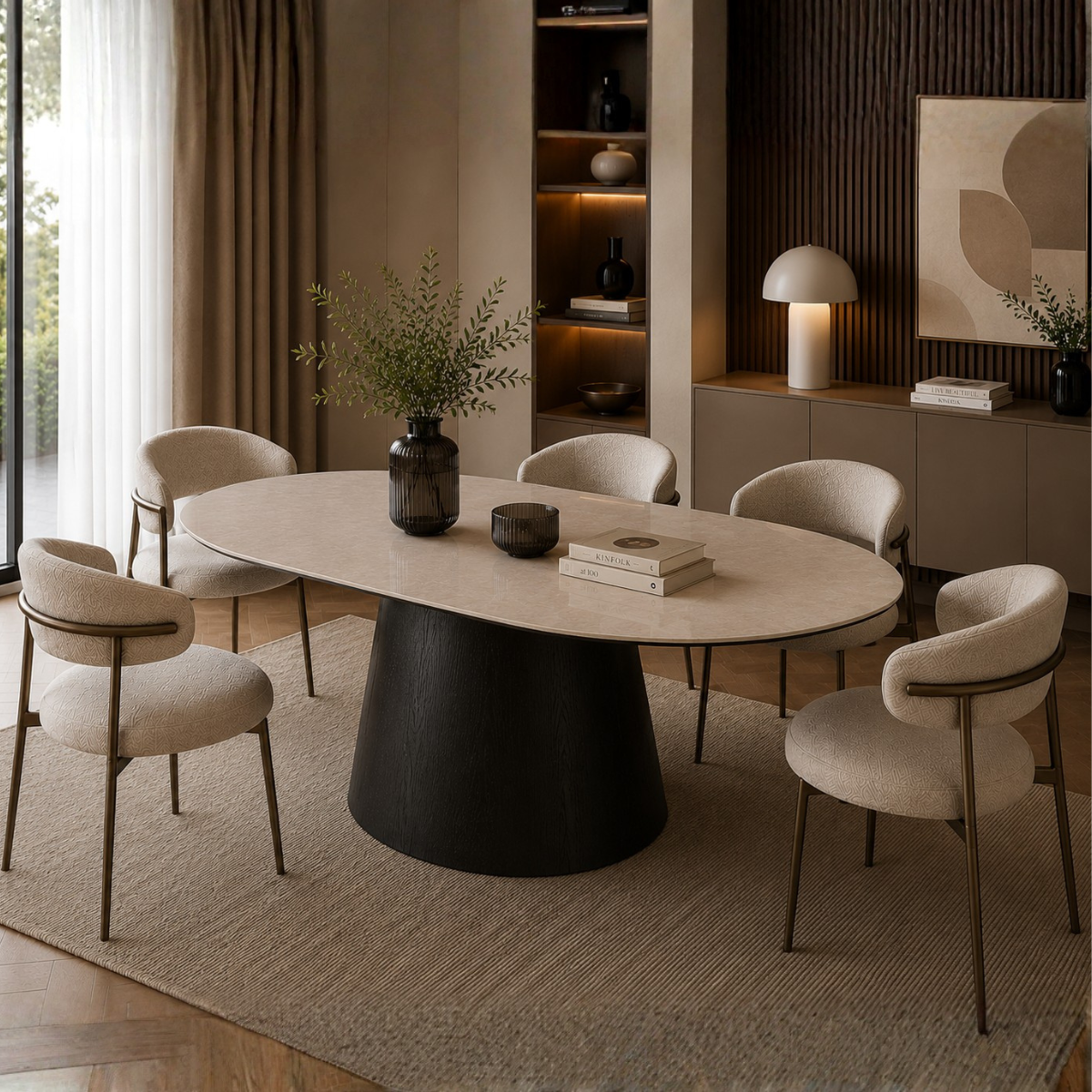 Masă Dining Nero Veneer 200×100 cm cu Blat Ceramic