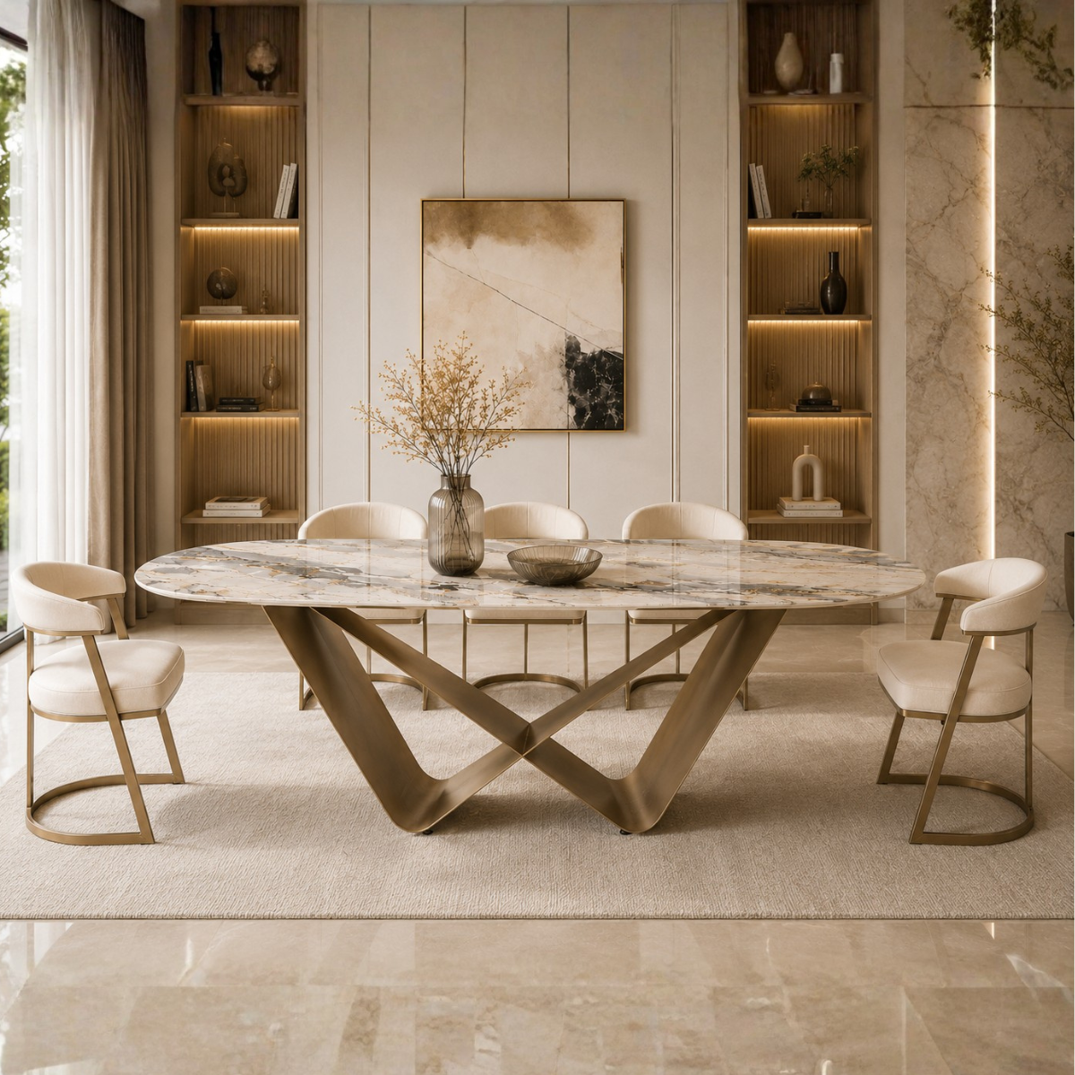 Masă Dining DOA – Design sculptural și blat ceramic