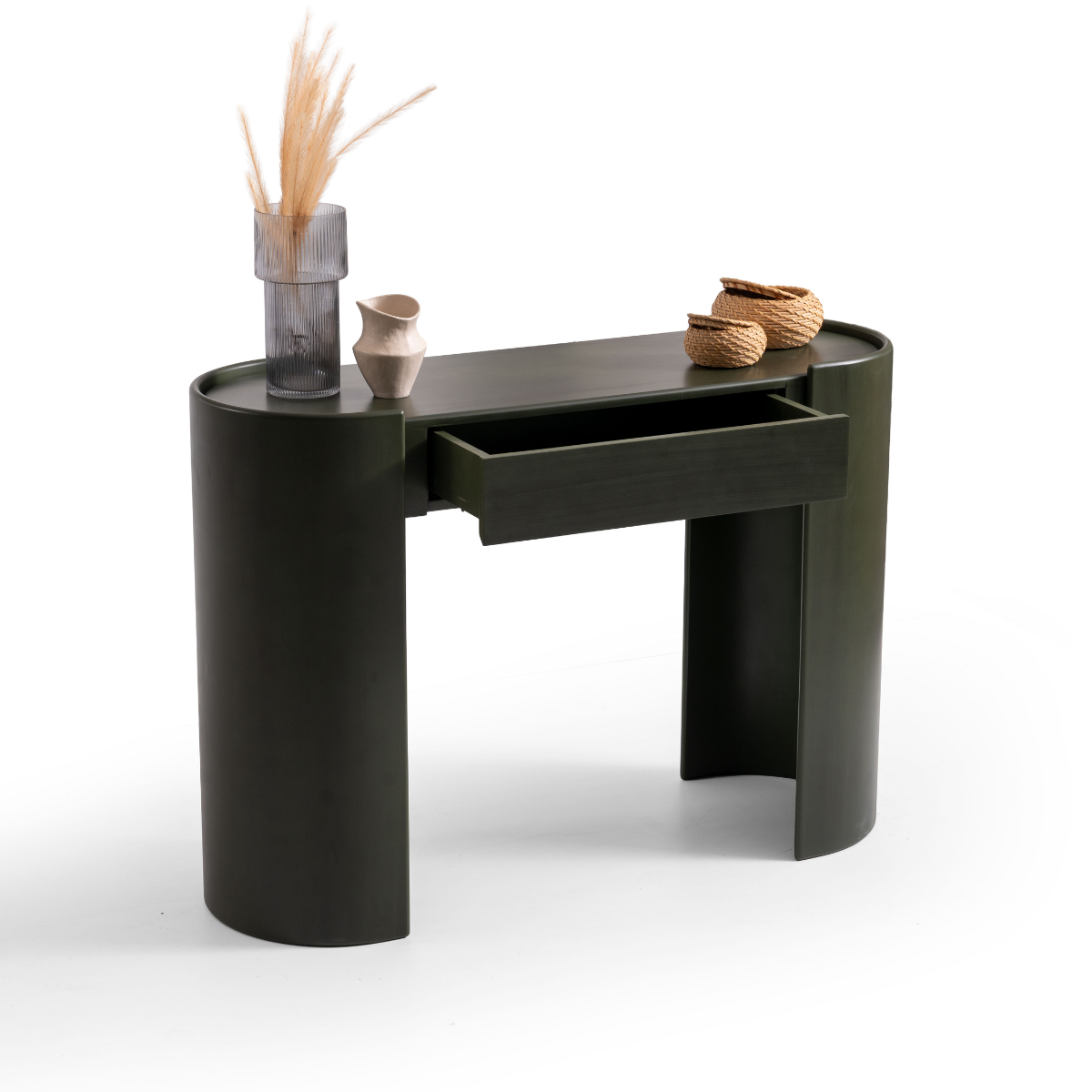 Consolă Motto din MDF Verde Oliv cu Sertar – 125 × 42 × 88 cm