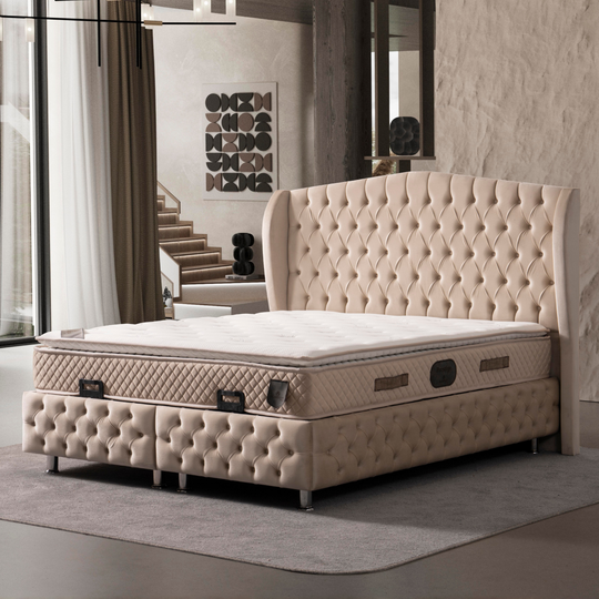 Pat tapițat cu lada de depozitare, Elon A