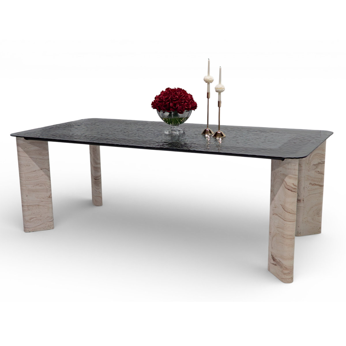 Masa de dining premium cu finisaj aspect travertin, COD 412