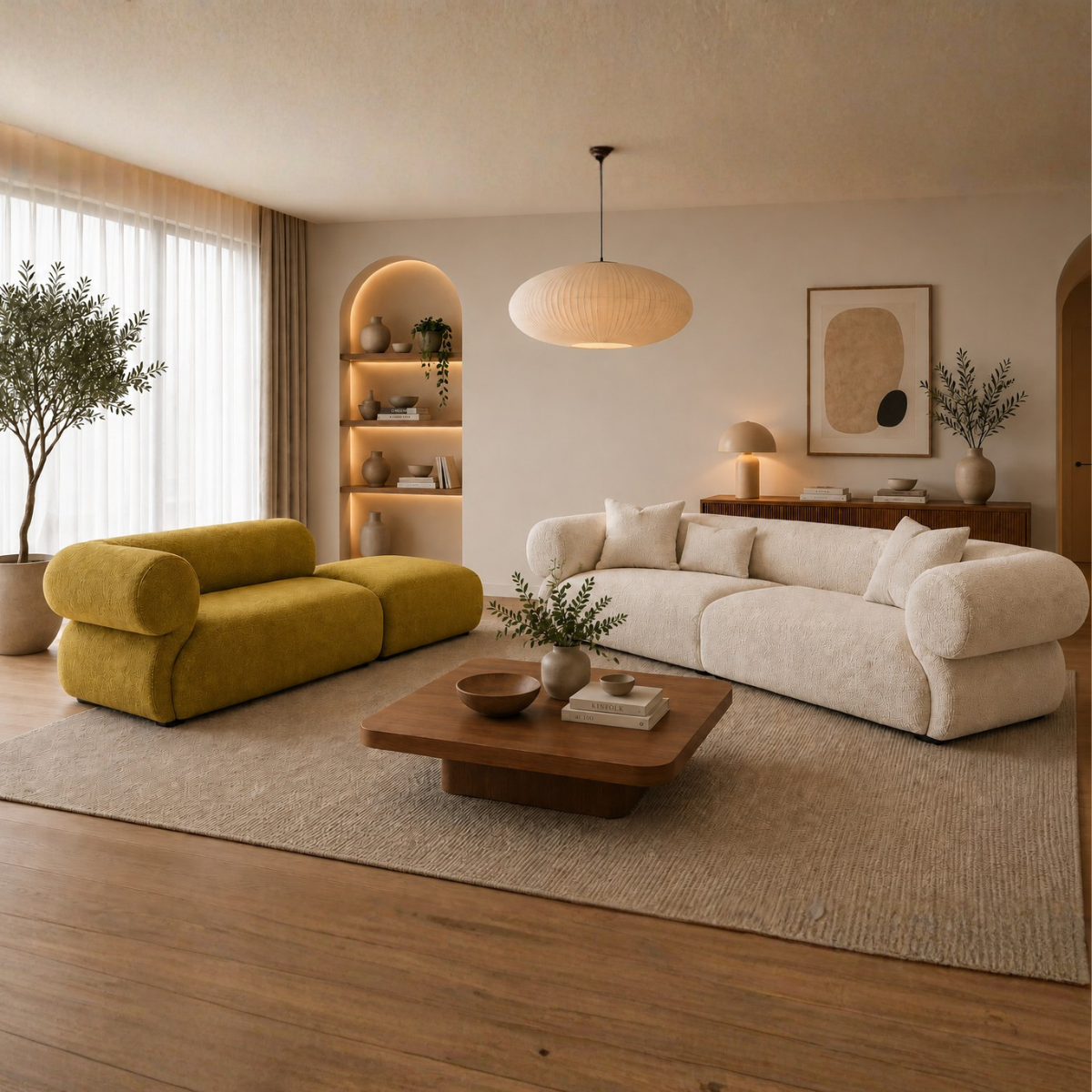 Set Canapea Bucle 3 locuri cu  șezlong modular , Puffi