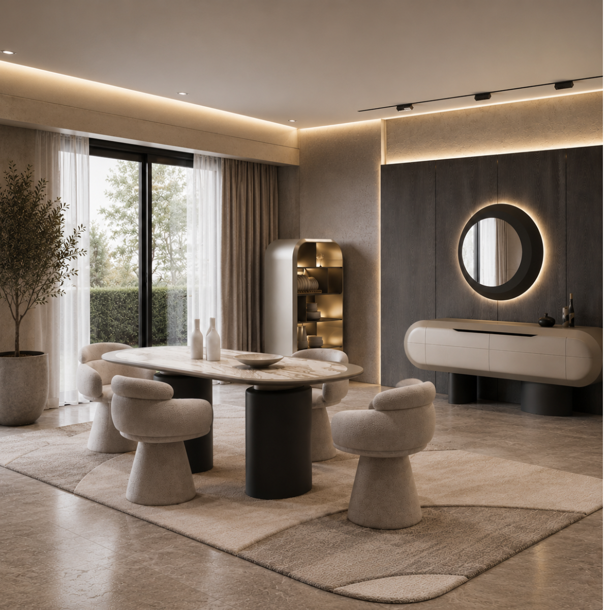 Masă Dining Conte – Masă Modernă Luxury Personalizabilă cu Blat Ceramic, MDF sau Sticlă