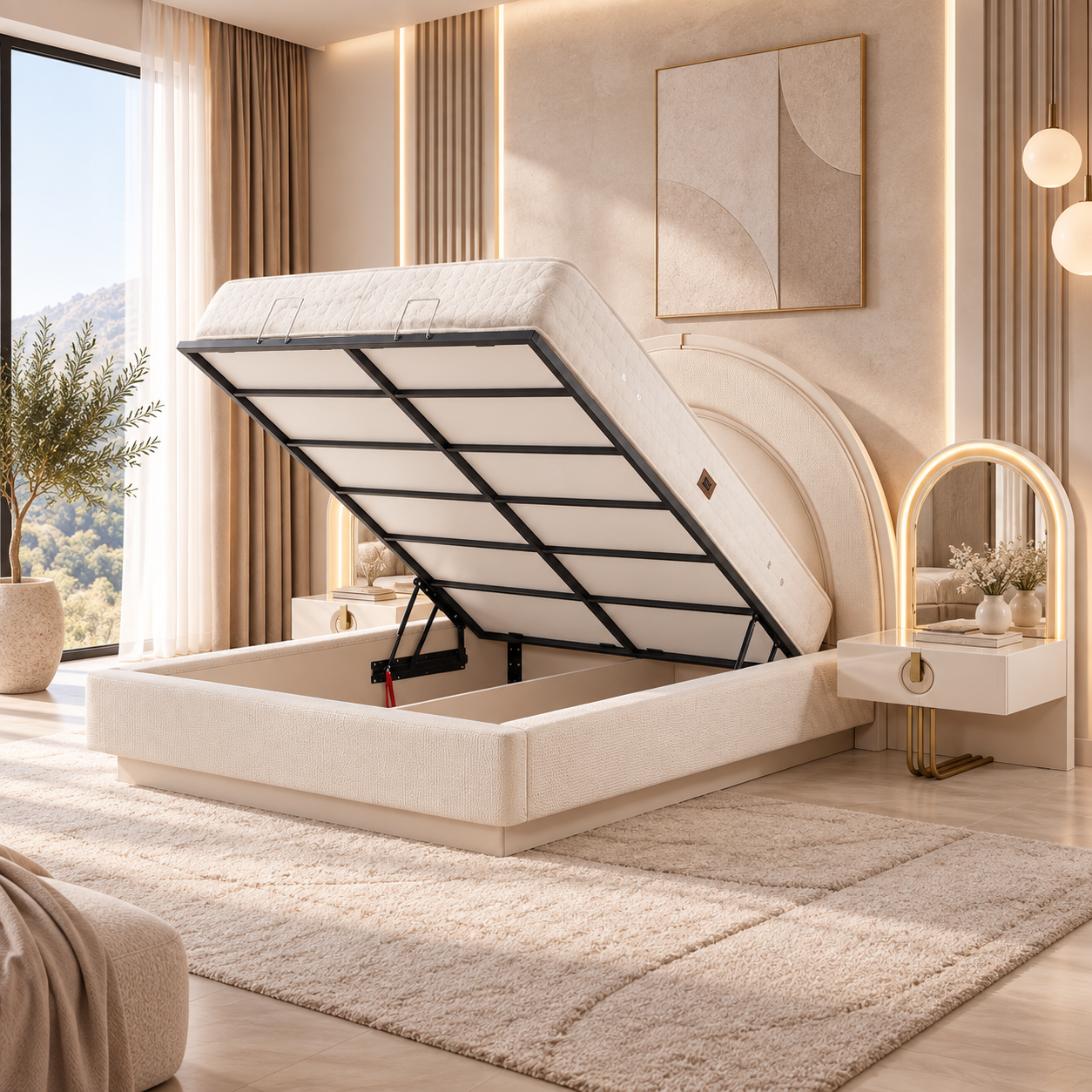 Set dormitor Praga – design modern în nuanțe de crem