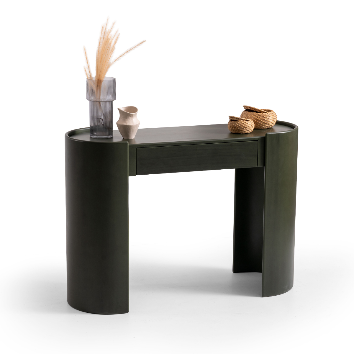 Consolă Motto din MDF Verde Oliv cu Sertar – 125 × 42 × 88 cm