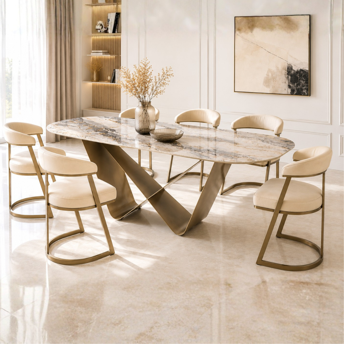 Masă Dining DOA – Design sculptural și blat ceramic
