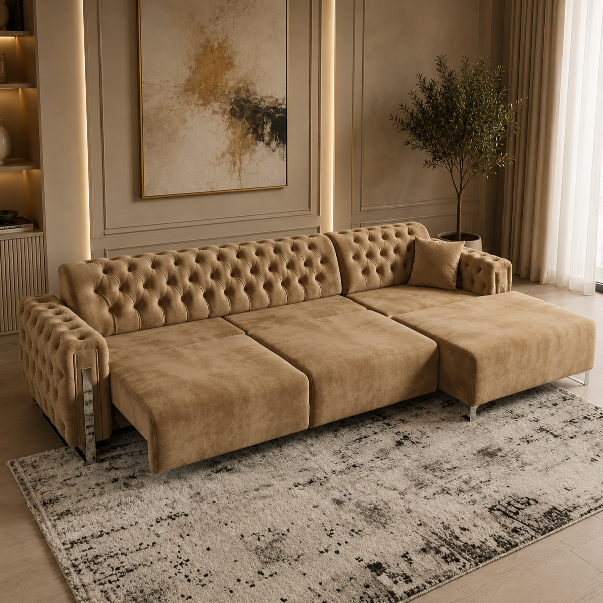 Colțar de lux cu șezlong și recliner, Asel