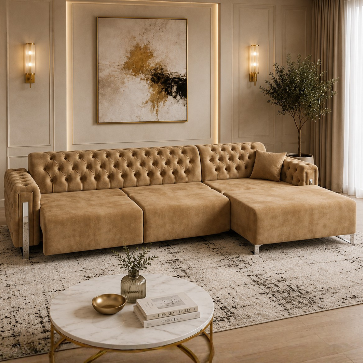 Colțar de lux cu șezlong și recliner, Asel
